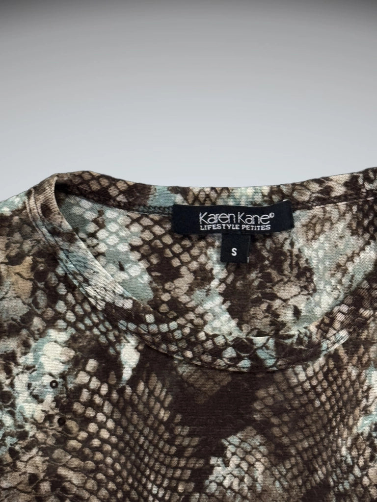 detail view, Karen Kane Wild Snake Print Long Sleeve Top, vintage Y2K second hand piece