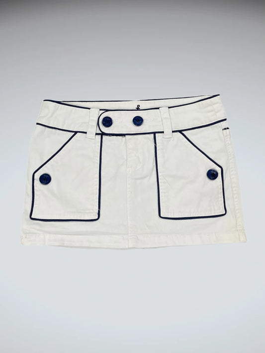 front view, Industrie Nautical Button Trim White Mini Skirt, vintage Y2K second hand piece