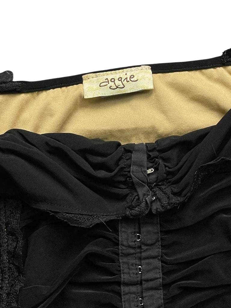 detail view, eIggi Black and Gold Lace Lingerie Top, vintage Y2K second hand piece