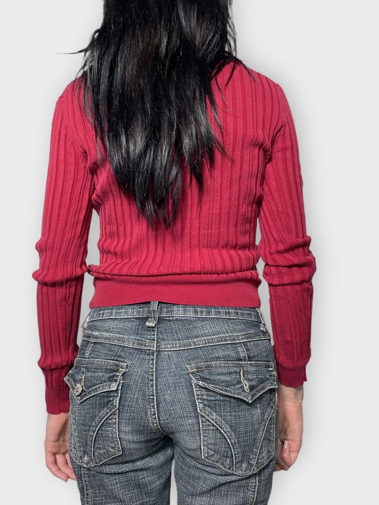 back view, Cabi Red V-Neck Jumper, vintage Y2K second hand piece