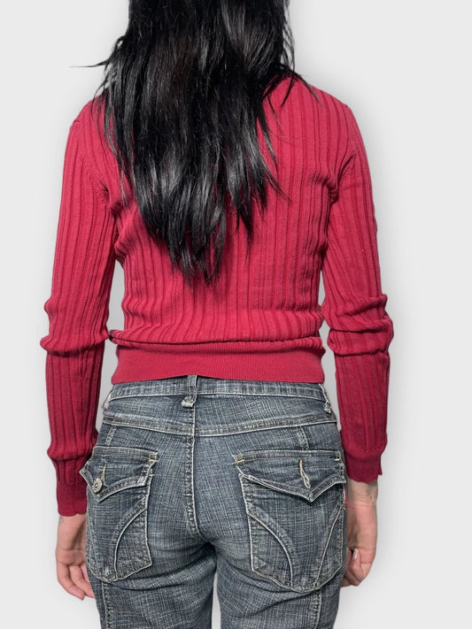back view, Cabi Red V-Neck Jumper, vintage Y2K second hand piece