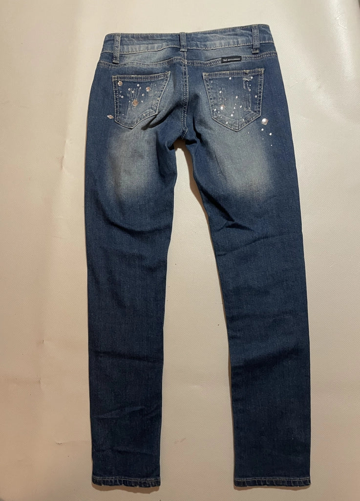 detail view, Dolce & Gabbana Edgy Paint Splatter Distressed Skinny Jeans Low Rise Aesthetic, vintage Y2K second hand piece, image 4