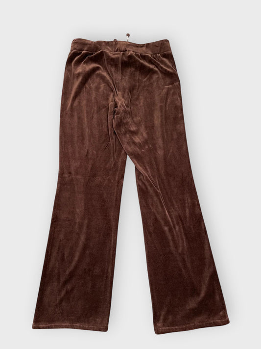 back view, Drama Sports Brown Velour Pants with Rhinestone Crown, vintage Y2K second hand piece