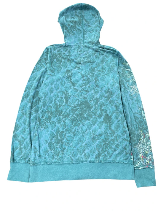 back view, Maurices Teal Dragon Print Hoodie, vintage Y2K second hand piece