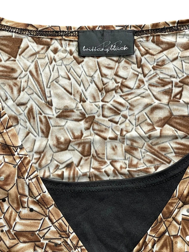 detail view, Brittany Brown Abstract Pattern Tunic, vintage Y2K second hand piece, image 5