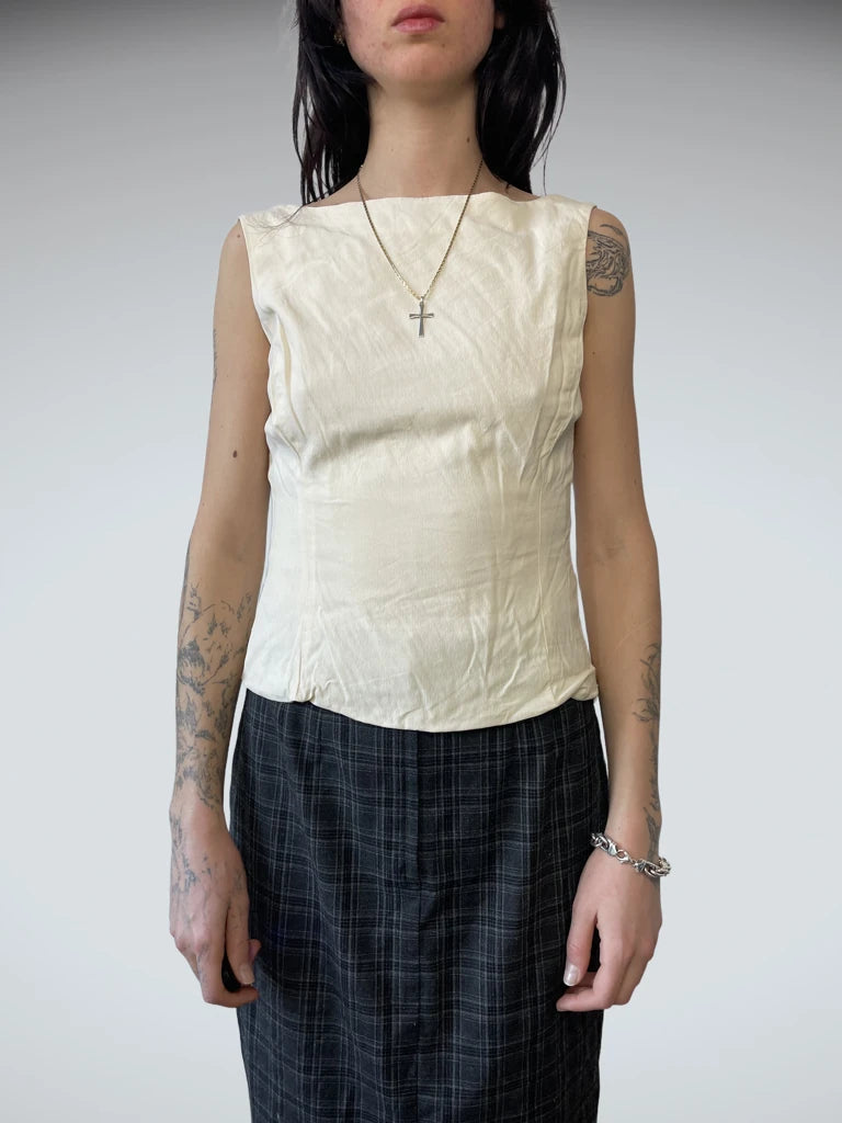 front view, Gianfranco Ferre Studio Creme Top, vintage Y2K second hand piece