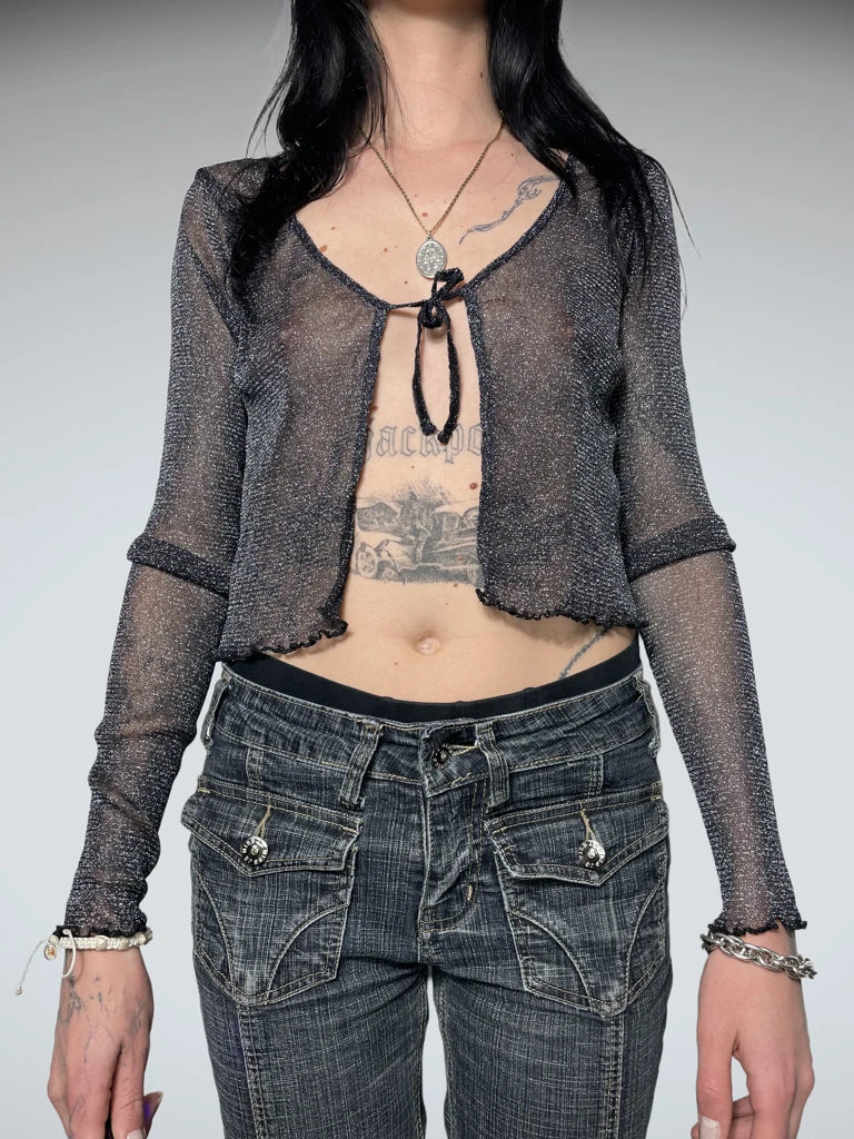 front view, Glitter Mesh Shrug, vintage Y2K second hand piece