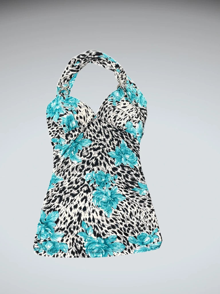 detail view, Janice Wild Bloom Halterneck Top, vintage Y2K second hand piece