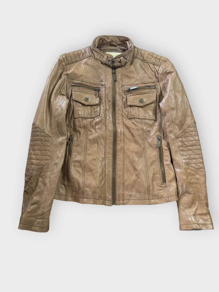 front view, Michael Kors Brown Genuine Leather Jacket Women, vintage Y2K second hand piece