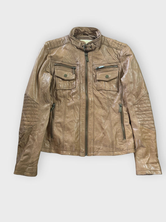 front view, Michael Kors Brown Genuine Leather Jacket Women, vintage Y2K second hand piece