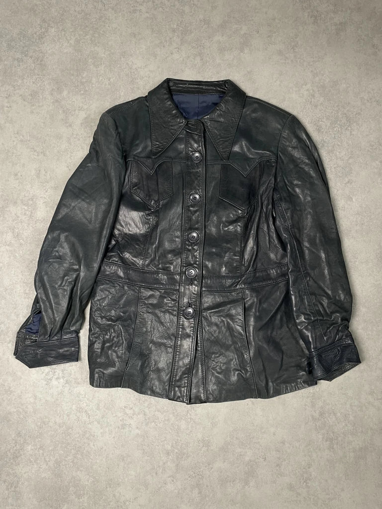 detail view, Stadick Black Leather Coat, vintage Y2K second hand piece, image 6