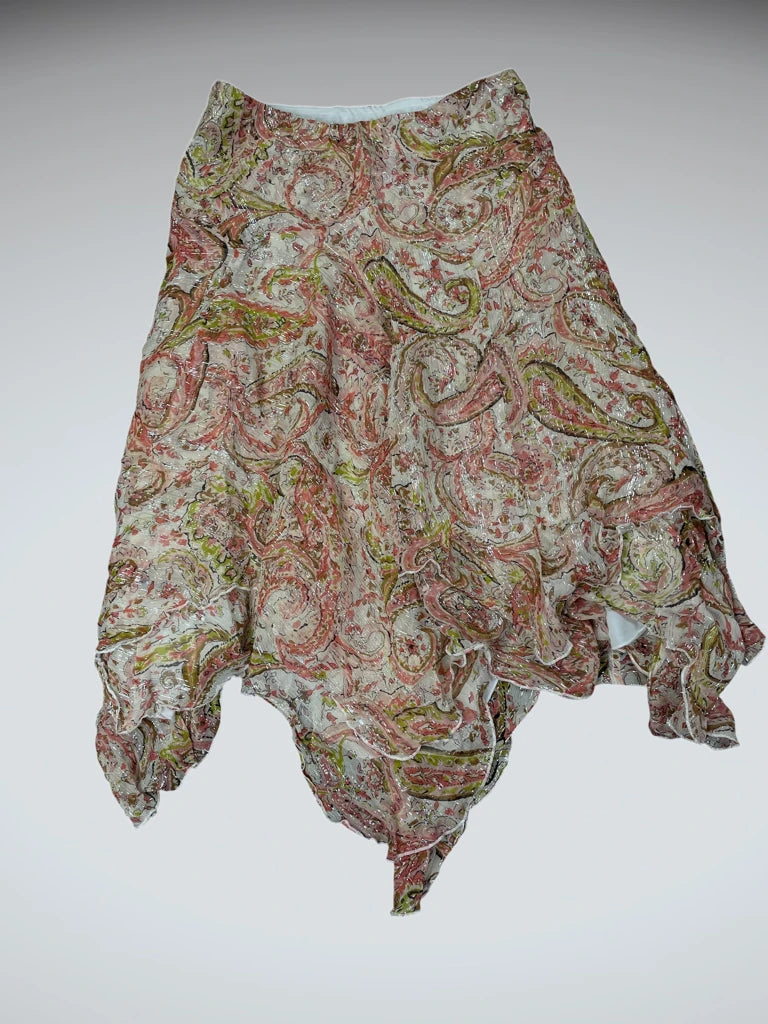 front view, Chadwick Paisley Dream Silk Asymmetric Skirt, vintage Y2K second hand piece