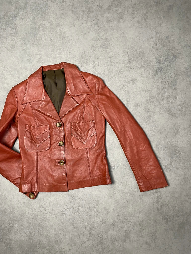 detail view, Carim Red Leather Jacket, vintage Y2K second hand piece