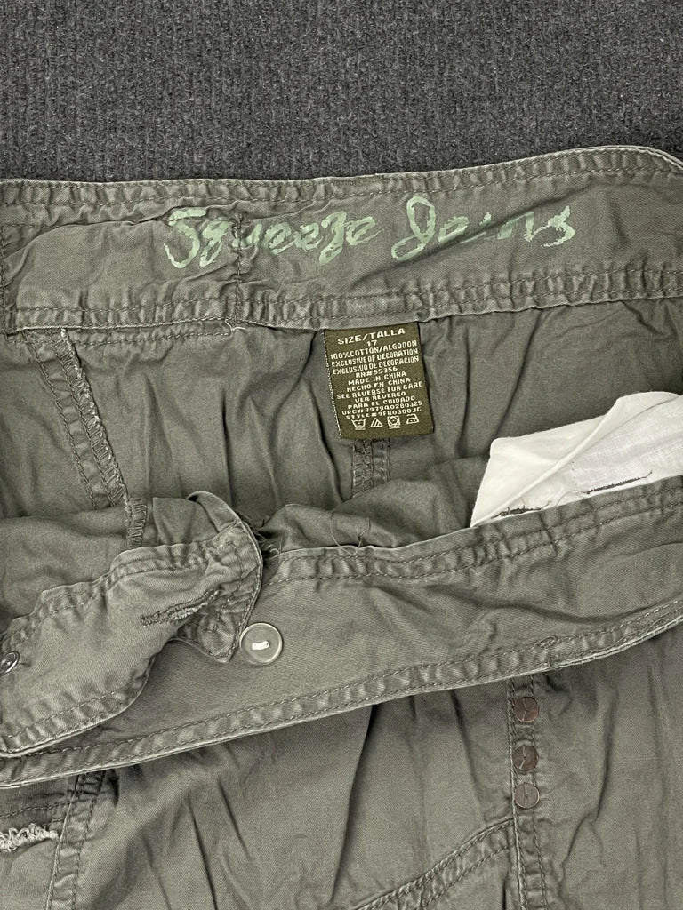 detail view, Squeez Jeans Khaki Utility Midi Skirt, vintage Y2K second hand piece