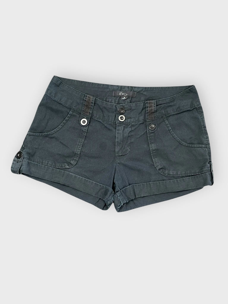 front view, Plixi Classic Black Cotton Hotpants, vintage Y2K second hand piece