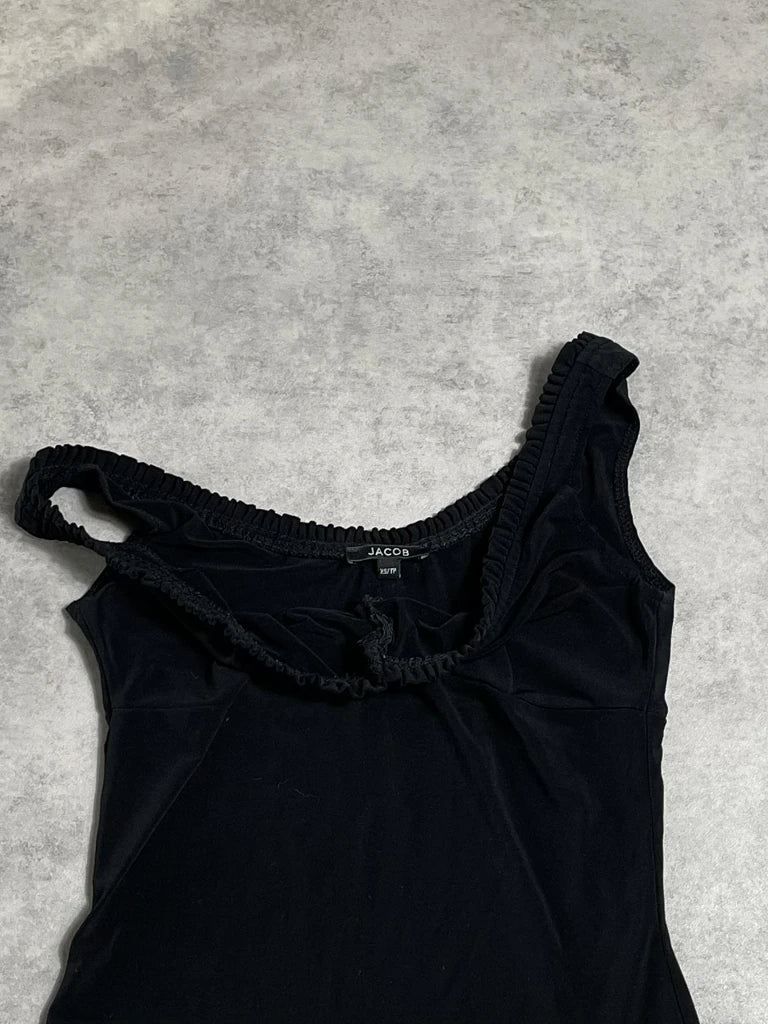 detail view, Jacob black corset top, vintage Y2K second hand piece