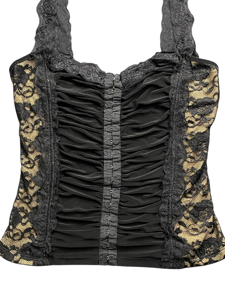 detail view, eIggi Black and Gold Lace Lingerie Top, vintage Y2K second hand piece, image 4