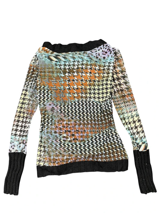 back view, Alberto Makkali multicolor abstract v-neck top, vintage Y2K second hand piece