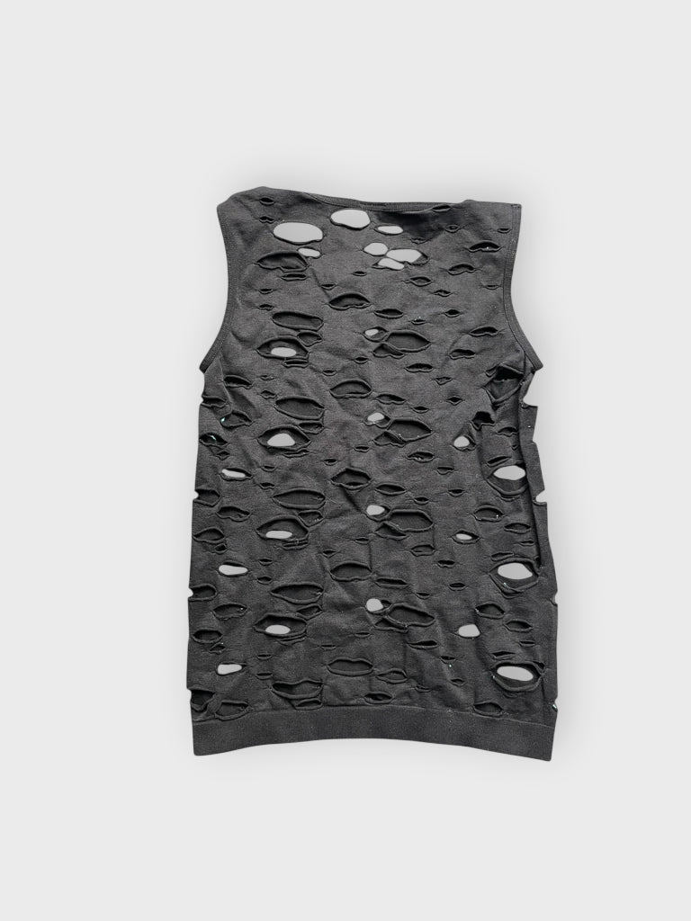 back view, Black Distressed Sleeveless Punk Top, vintage Y2K second hand piece