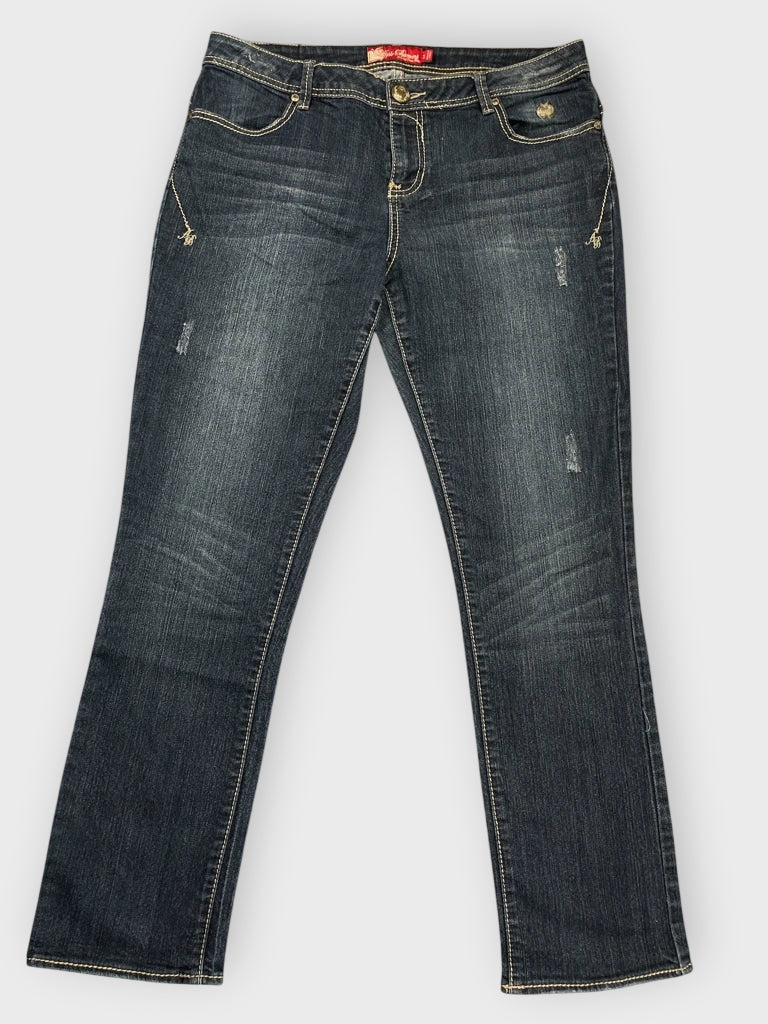 Dark Wash Straight-Leg Jeans with Subtle Distressing (XL)