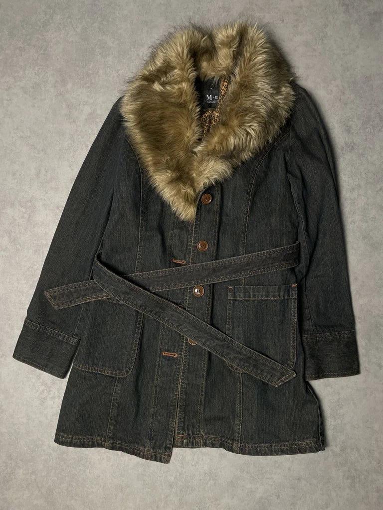 detail view, M LL Jeans Jacket with Fur, vintage Y2K second hand piece, image 6