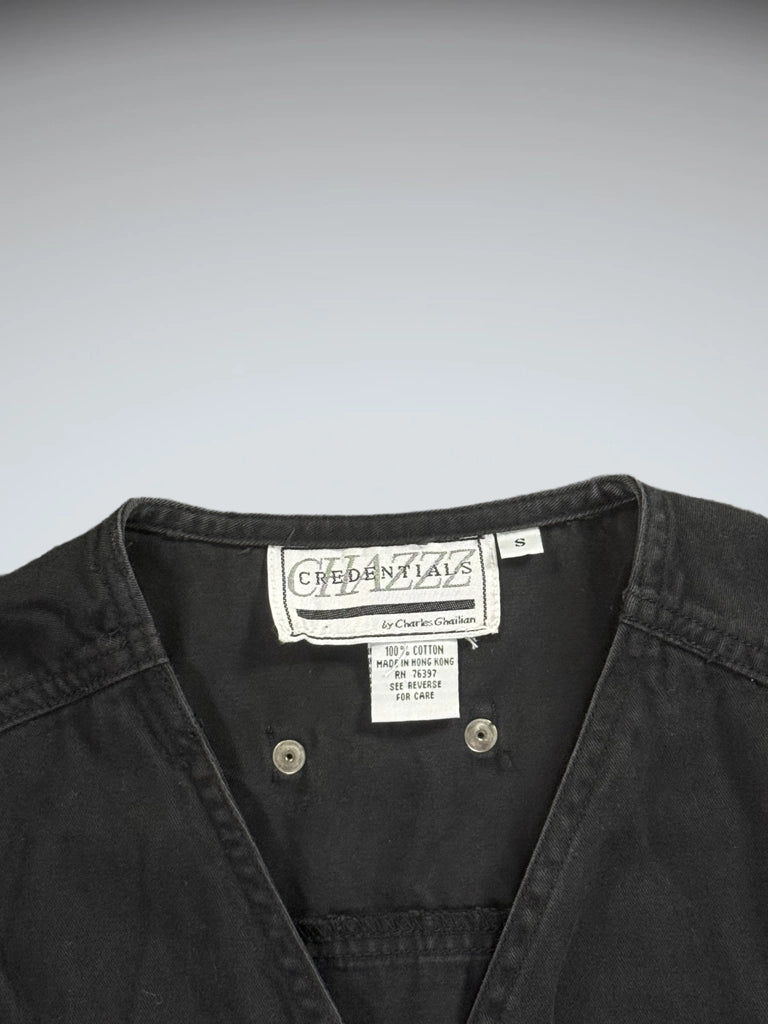 detail view, Credentials Black Button Vest Women, vintage Y2K second hand piece