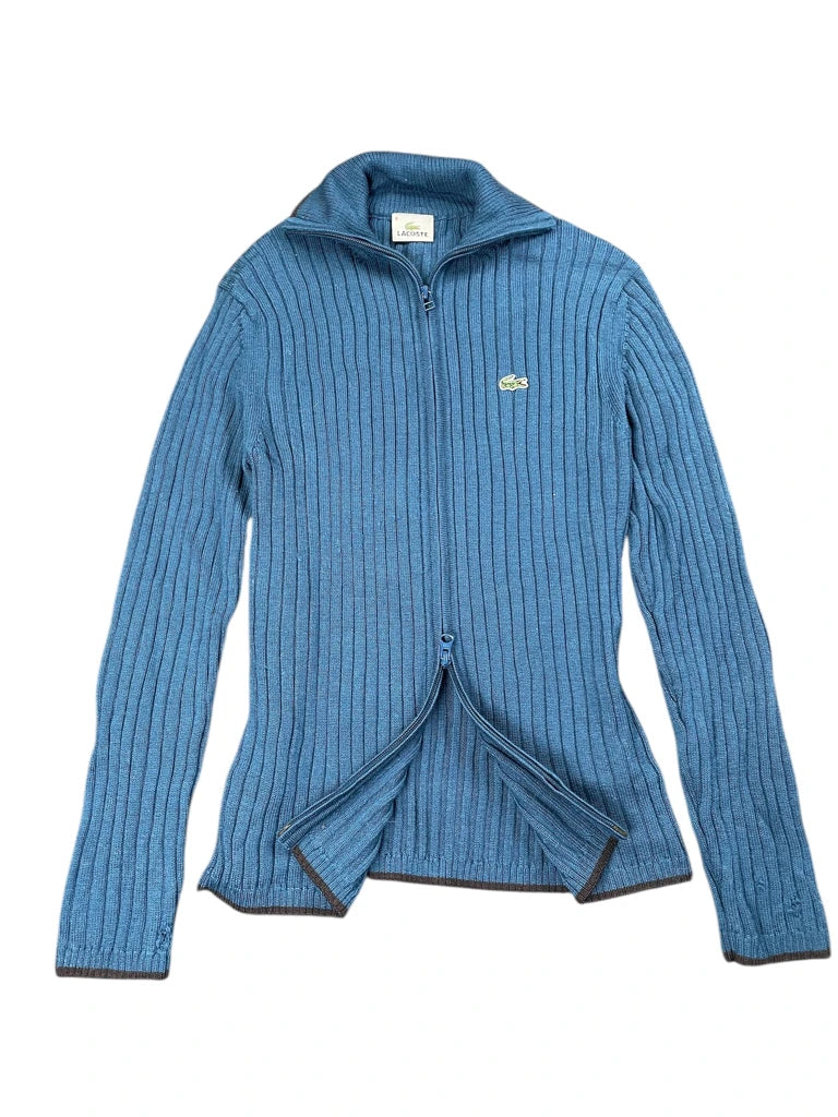 detail view, Lacoste Blue Ribbed Zip-Up Cardigan, vintage Y2K second hand piece, image 6