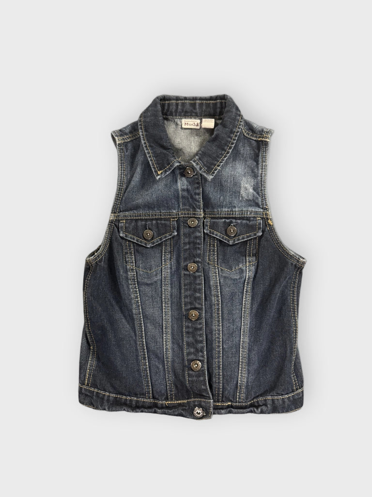 front view, Mudd Dark Wash Denim Pocket Vest Women, vintage Y2K second hand piece