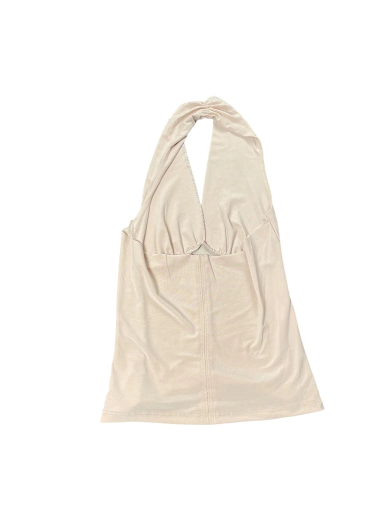 detail view, Beige Rhinestone Halter Neck Top, vintage Y2K second hand piece, image 5