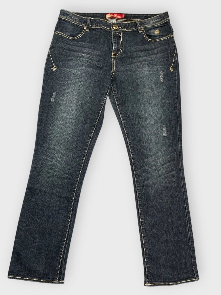 front view, Apple Bottoms Dark Wash Straight-Leg Jeans with Subtle Distressing, vintage Y2K second hand piece