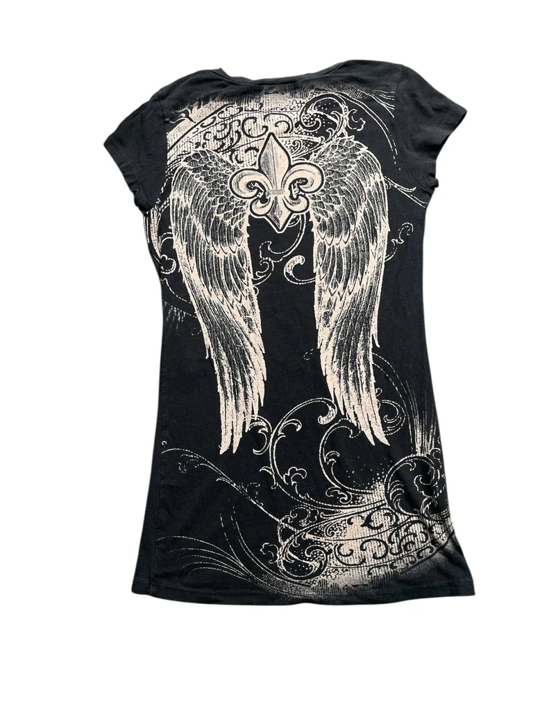 Y2K Black Graphic Wing Print Tee (S)