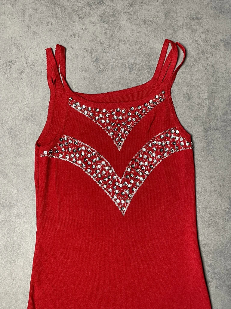 detail view, Red Tank Top, vintage Y2K second hand piece