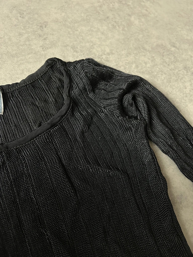 detail view, Onyx Y2K Black Sheer Sleeve Top, vintage Y2K second hand piece, image 4
