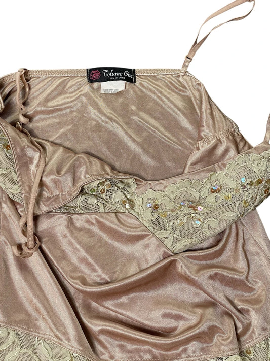 back view, Volume One Beige Satin Lace Slip Top, vintage Y2K second hand piece