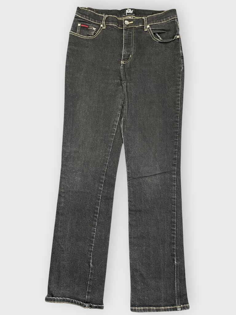 front view, Fubu Black Straight-Leg Jeans with Minimalist Detailing, vintage Y2K second hand piece