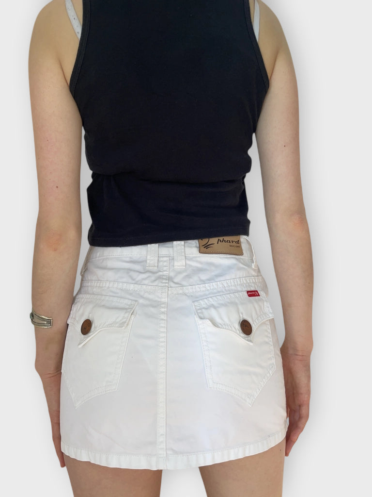 back view, Phard Crisp White Cargo Mini Skirt Y2K Vintage Aesthetic, vintage Y2K second hand piece