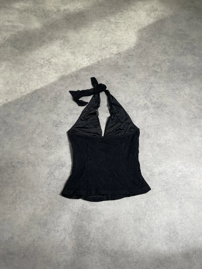 detail view, Necessary Objects lace top with neck strings, vintage Y2K second hand piece, image 5