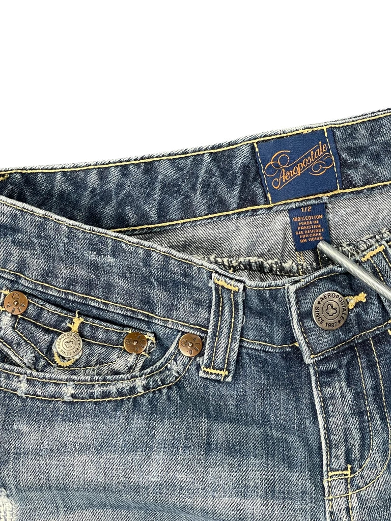 detail view, Aéropostale Aeropostale Distressed Blue Vintage Denim Skirt, vintage Y2K second hand piece