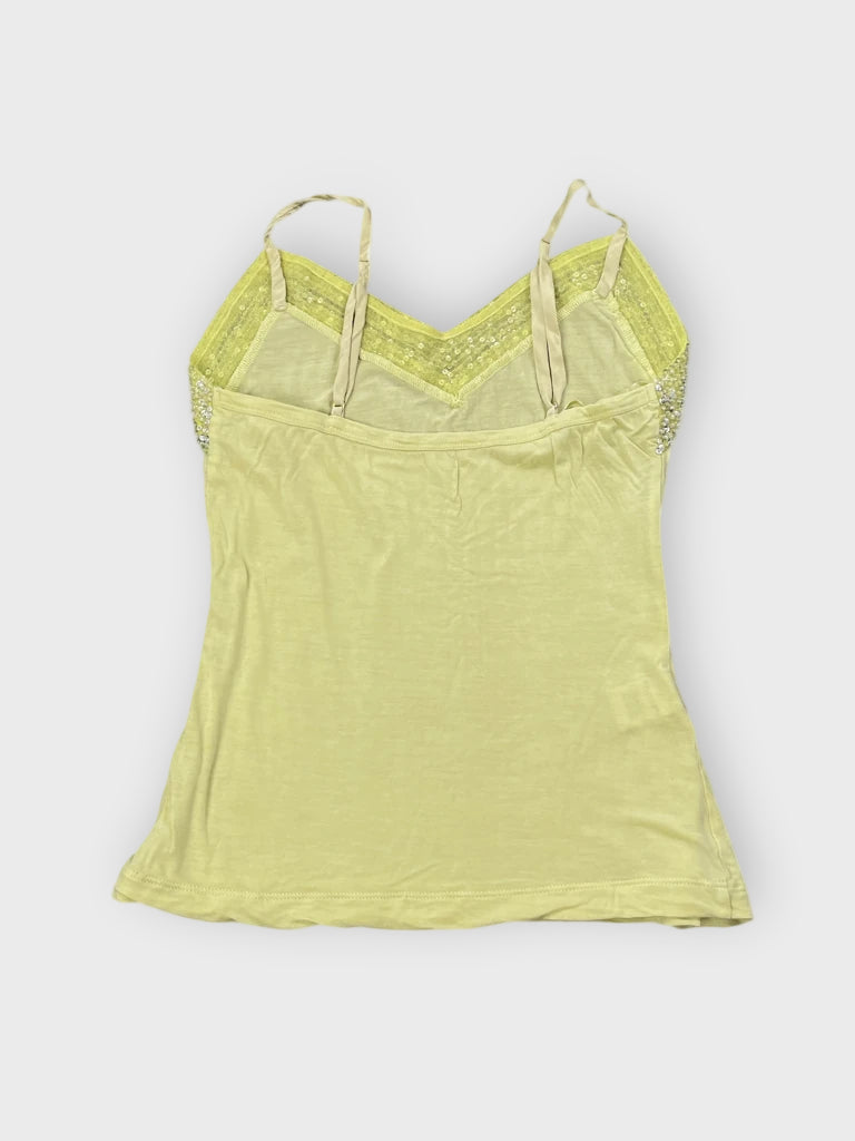 back view, Light Green Satin Beaded Cami Top, vintage Y2K second hand piece