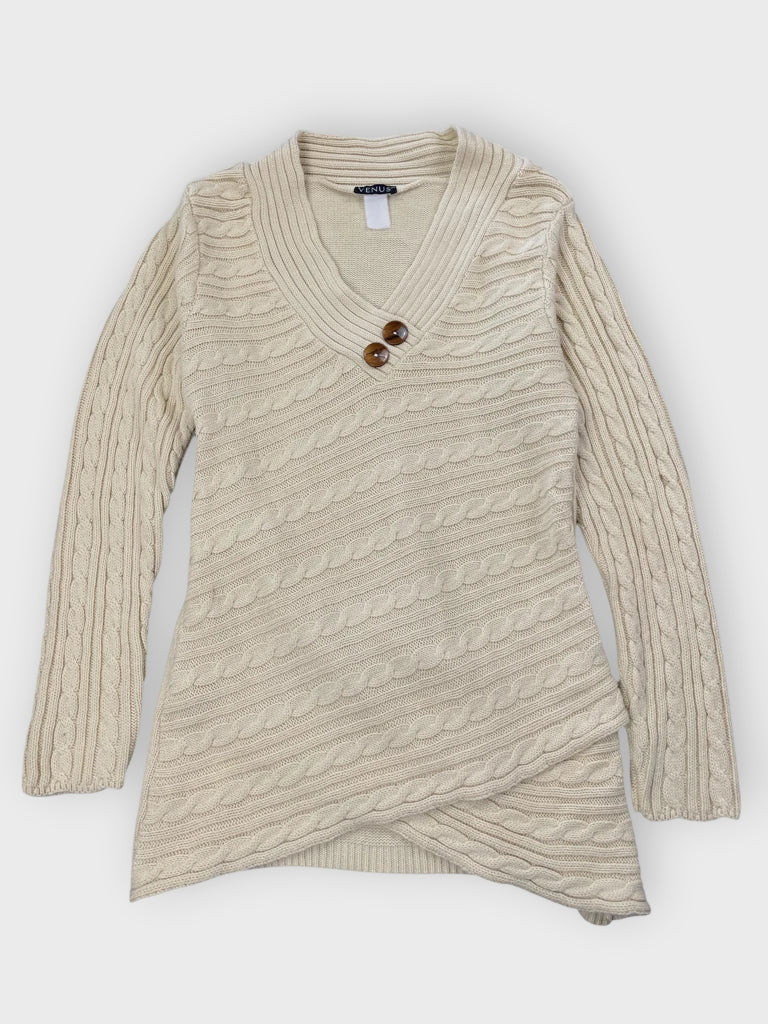 Cream Cable Knit Asymmetrical Sweater (XL)