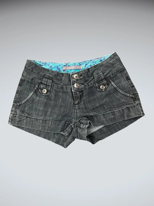 front view, Boom Boom Jeans dark grey denim hotpants, vintage Y2K second hand piece