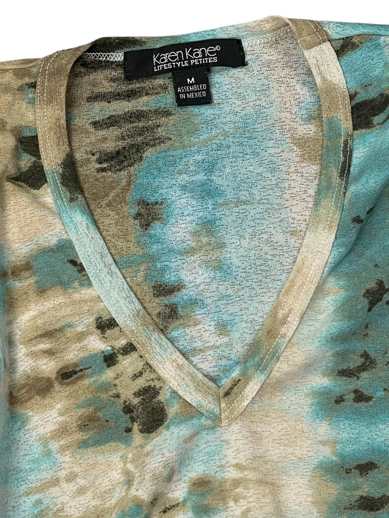 detail view, Karen Kane turquoise washed B-cut top, vintage Y2K second hand piece