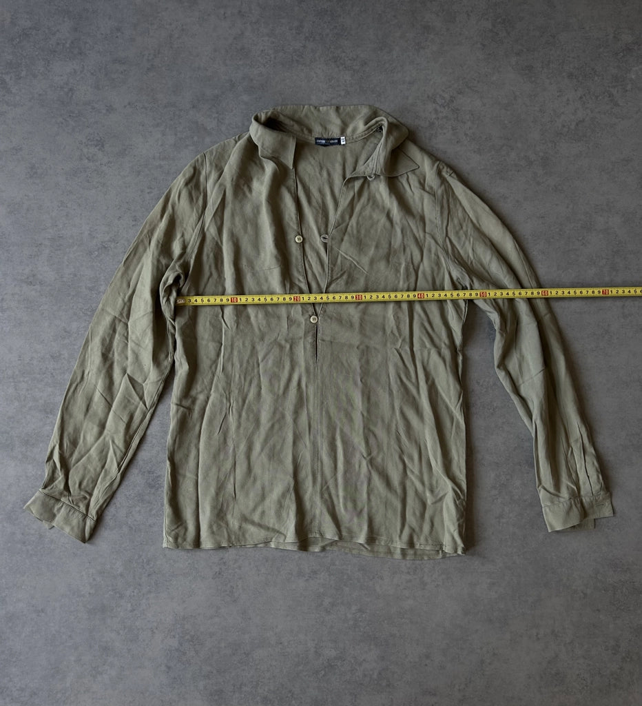 detail view, Emporio Armani Y2K Baggy Collar Top in Green, vintage Y2K second hand piece, image 10
