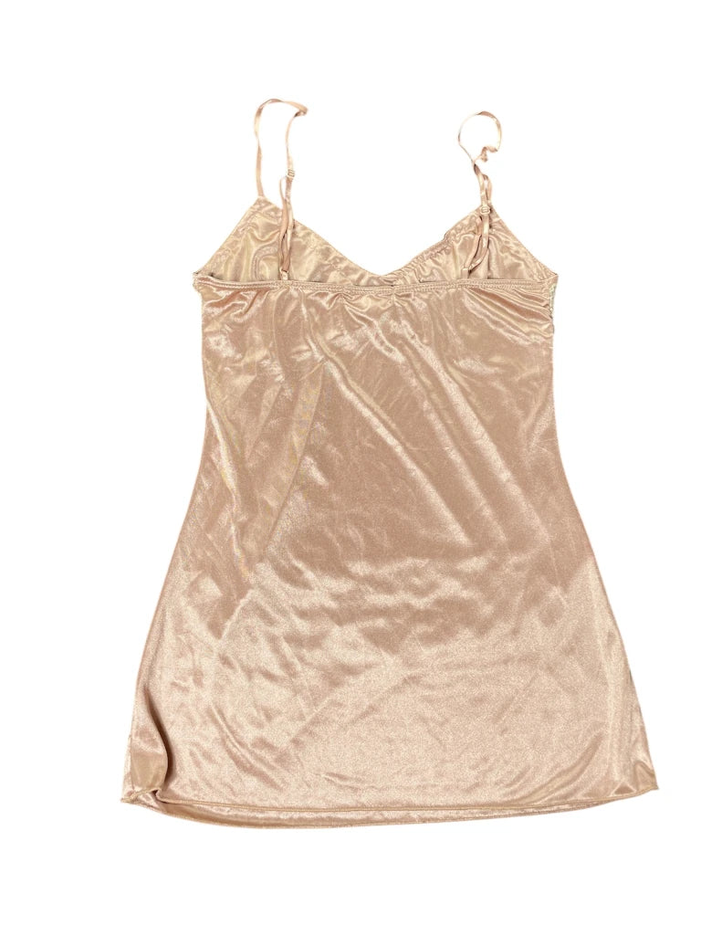 detail view, Volume One Beige Satin Lace Slip Top, vintage Y2K second hand piece