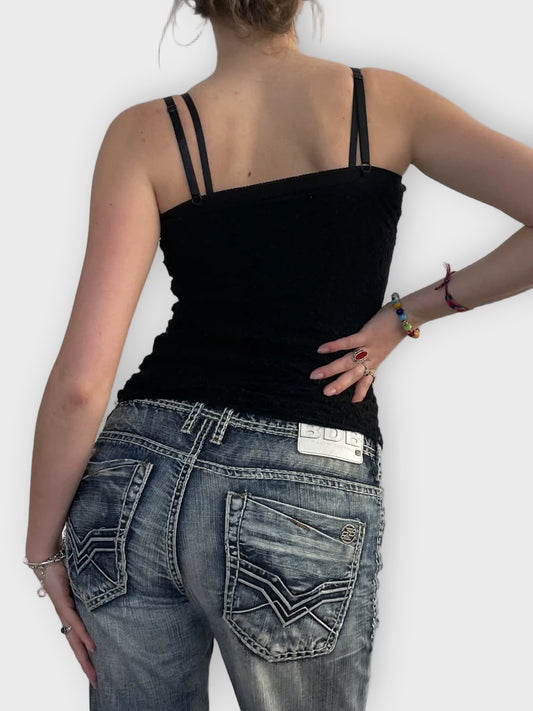 back view, White Black midnight lace – classic cami, vintage Y2K second hand piece