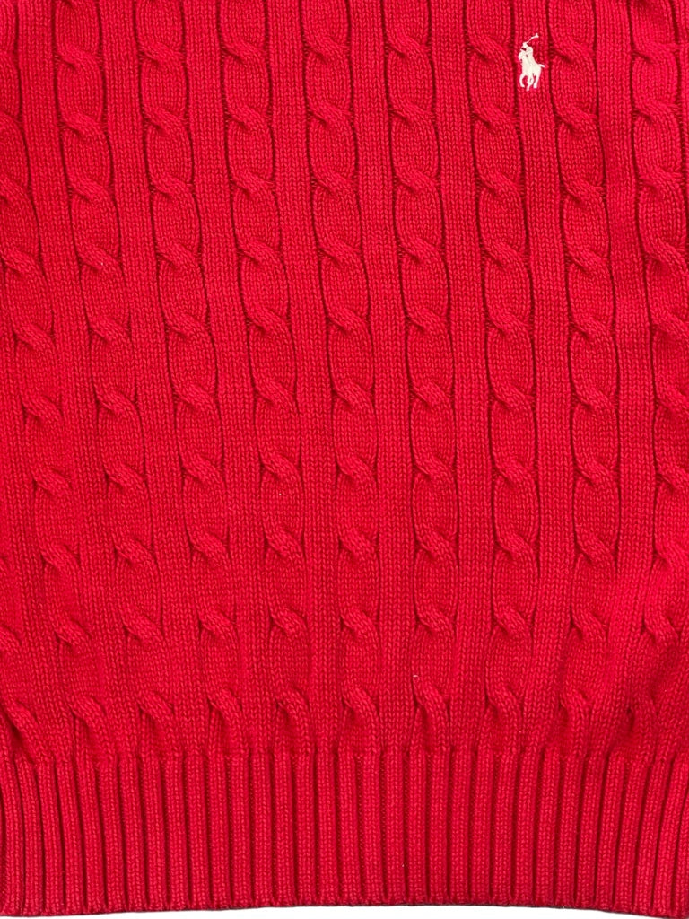 detail view, Polo Ralph Lauren Red Cable Knit Sweater, vintage Y2K second hand piece, image 4