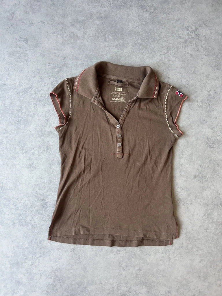 detail view, Napapuri Y2K Brown Collared Top, vintage Y2K second hand piece, image 6