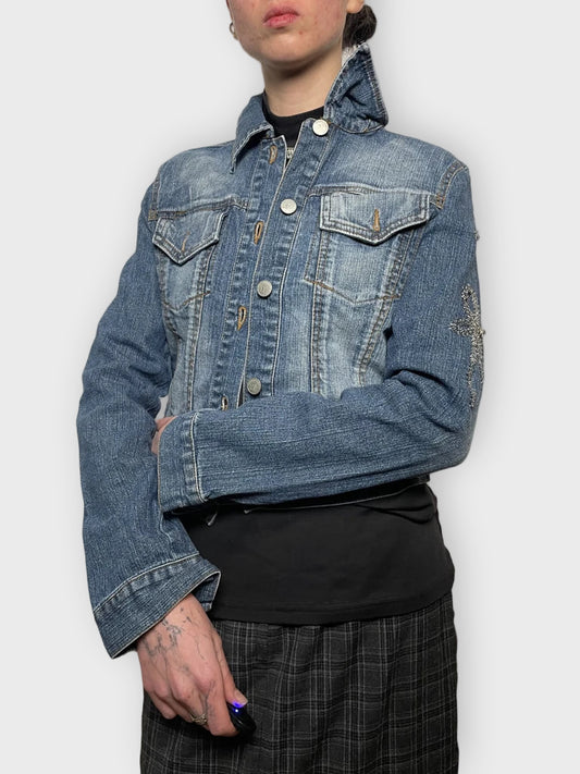 front view, Rinascimento Ribbon Jeans Jacket, vintage Y2K second hand piece