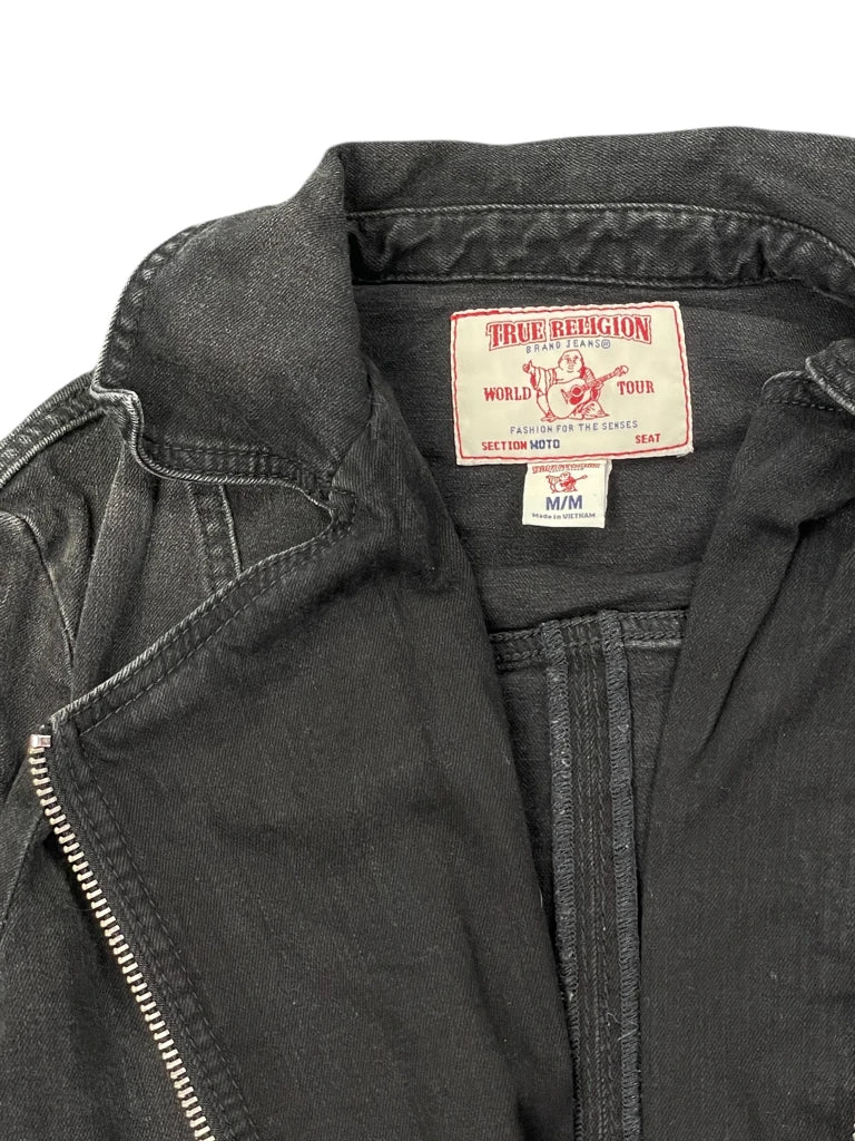 Black Ash Washed Biker Denim Jacket (M)