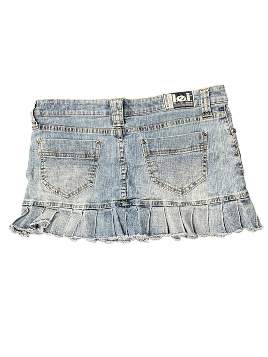 back view, L.e.i LEI Blue Denim Skirt with Ruffled Hem, vintage Y2K second hand piece
